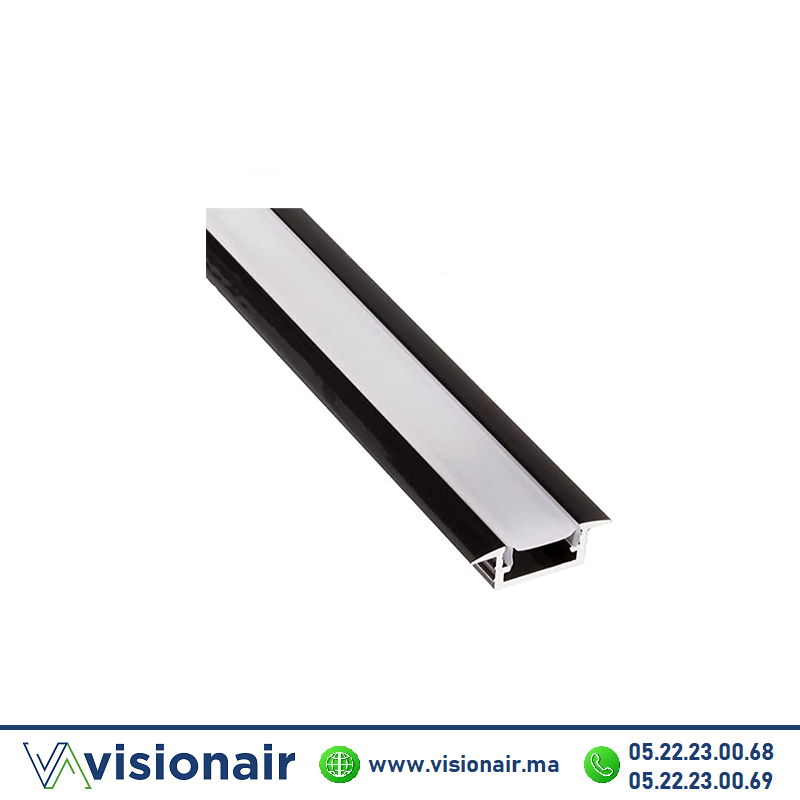 [LC-PR040-3-N] Profilé LED encastré 10x10mm aluminium noir couvercle blanc 3M