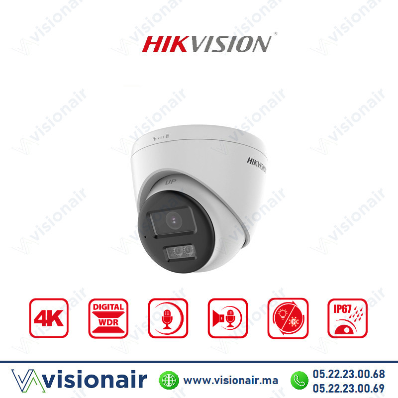 [DS-2CE78U0T-LTS] Caméra Hikvision 4K 8MP Turret Hybrid Light Audio Bidirectionnel DS-2CE78U0T-LTS