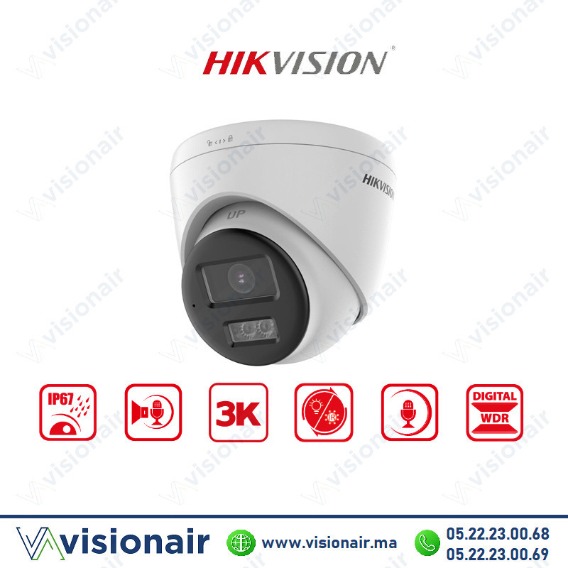 [DS-2CE78U0T-LTS] Caméra Hikvision 5MP Turbo HD Turret Audio Bidirectionnel DS-2CE78K0T-LTS