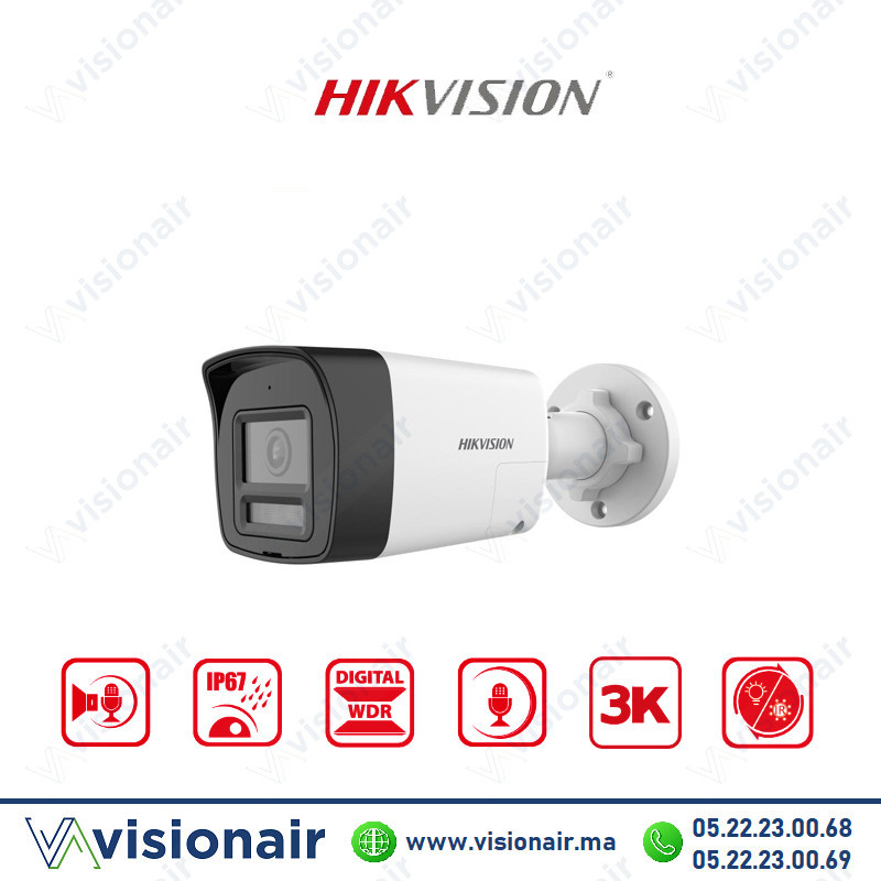 [DS-2CE16K0T-LTS] Caméra Hikvision 3k 5MP Mini-bullet audio bidirectionnel DS-2CE16K0T-LTS