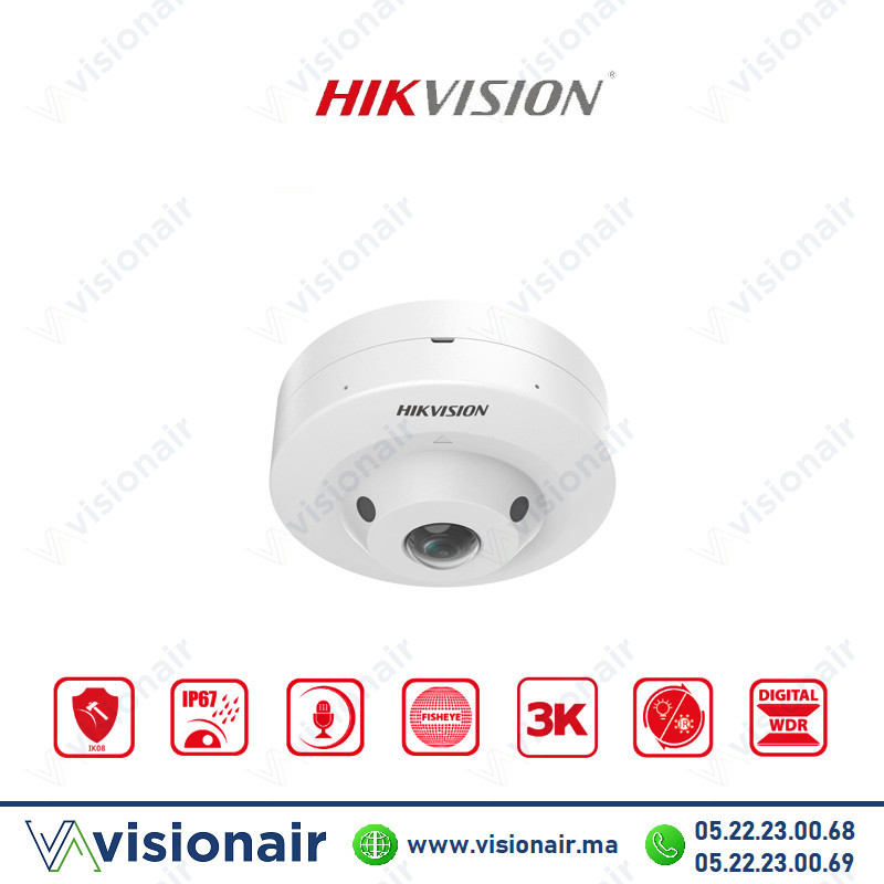 [DS-2CE52K0T-LPS] Caméra Hikvision Fisheye 3K 360° Smart Hybrid Light DS-2CE52K0T-LPS