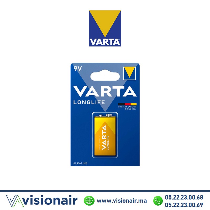 [VLONGLIFE9V] Pile VARTA Longlife 9V 6LR61 alcaline