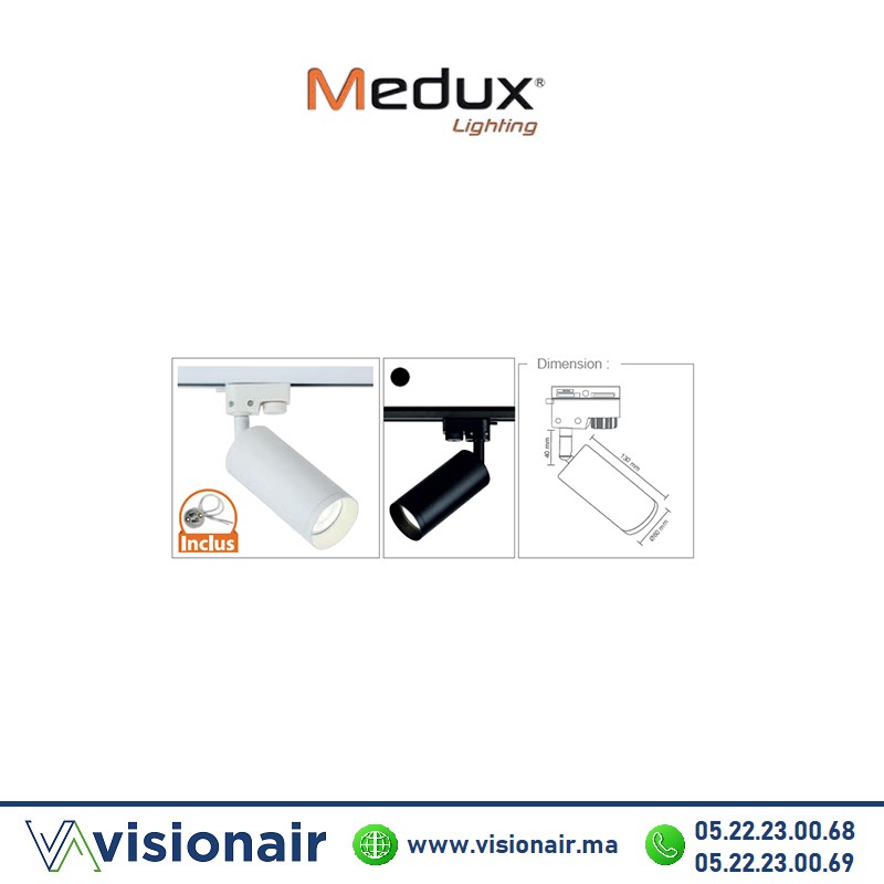 [MEDMX5184] Projecteur sur rail en aluminium GU10 Blanc/Noir