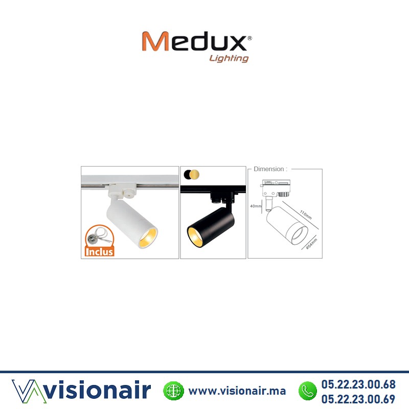 [MEDMX5304] Projecteur sur rail en aluminium GU10 Blanc/Noir