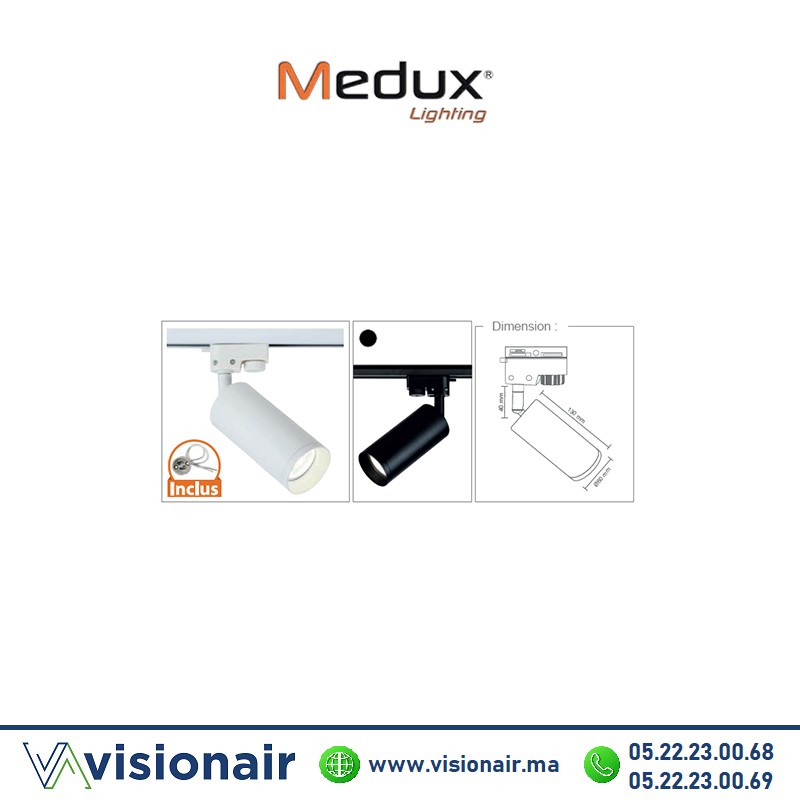 [MEDMX5193] Projecteur sur rail en aluminium GU10 Blanc/Noir
