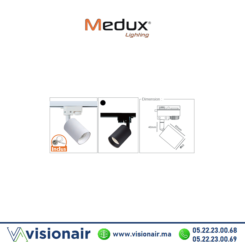 [MEDMX5319] Projecteur sur rail en aluminium GU10 Blanc/Noir