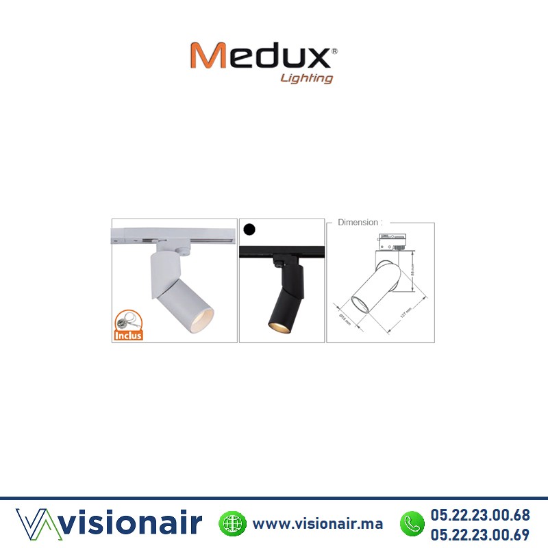 [MEDMX5655] Projecteur sur rail en aluminium GU10 Blanc/Noir