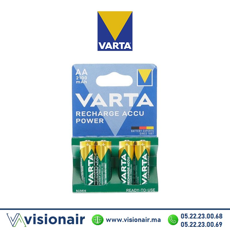 [VRECHARGE2100AA4] Pile Varta rechargeable 4 piles AA4 HR06 2100mAH