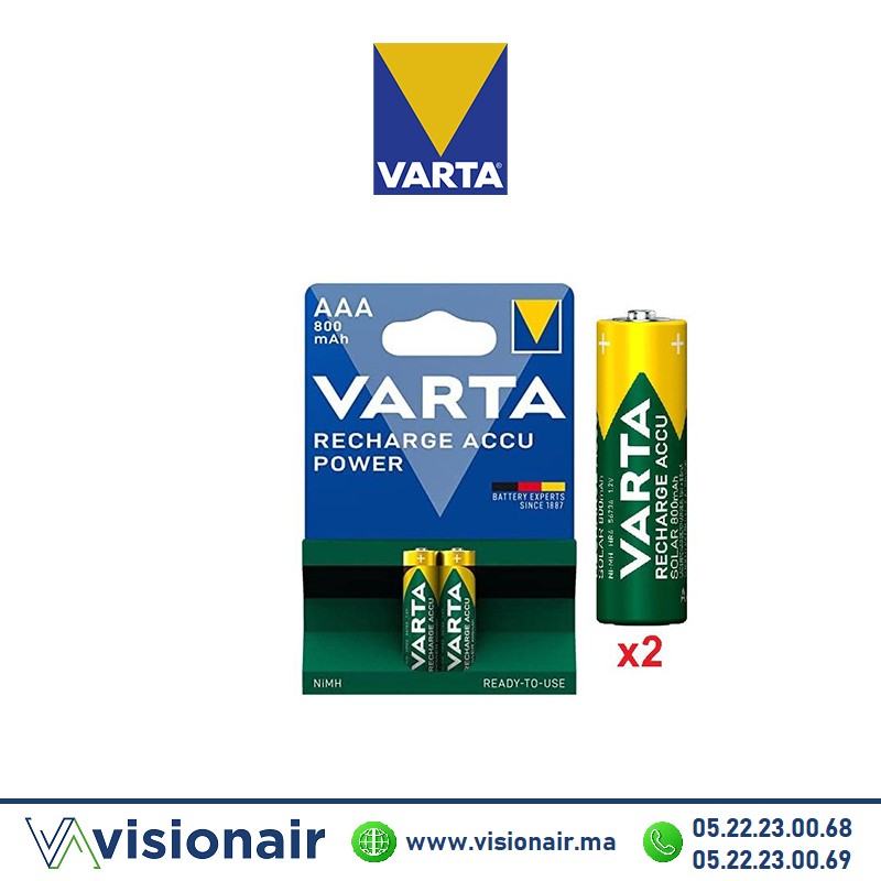 [VRECHARGE800AAA2] Pile Varta rechargeable 2 piles AAA2 HR03 800mAH