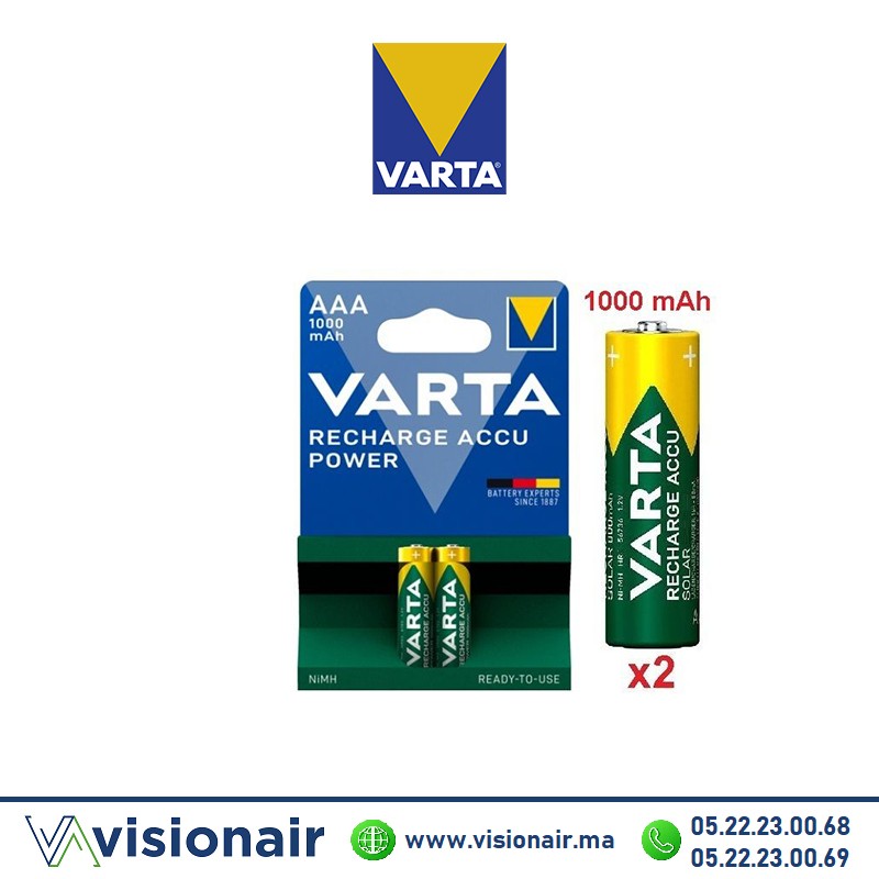 [VRECHARGE1000AAA2] Pile Varta rechargeable 2 piles AAA2 HR03 1000mAH