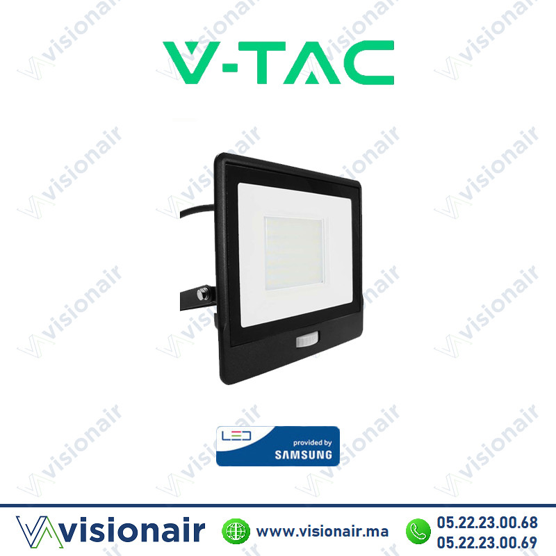 [VT-158S-1-B-SKU20291] Projecteur LED avec détecteur V-TAC 50W 6500°K IP65 SKU20291 (LED Samsung)