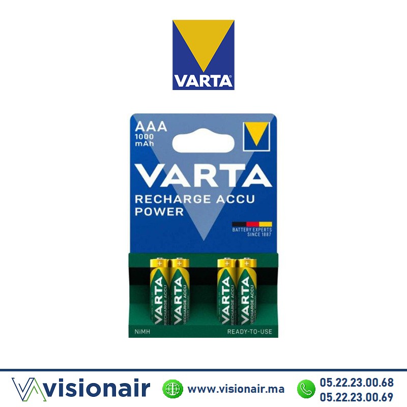 [VRECHARGE1000AAA4] Pile Varta rechargeable 4 piles AAA4 HR03 1000mAH