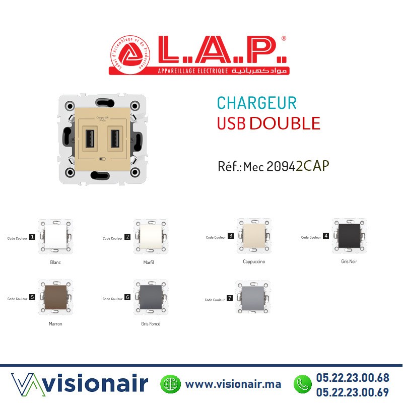 [LAP20942CAP3] Chargeur USB double LAP Millenium CAP 20942CAP3