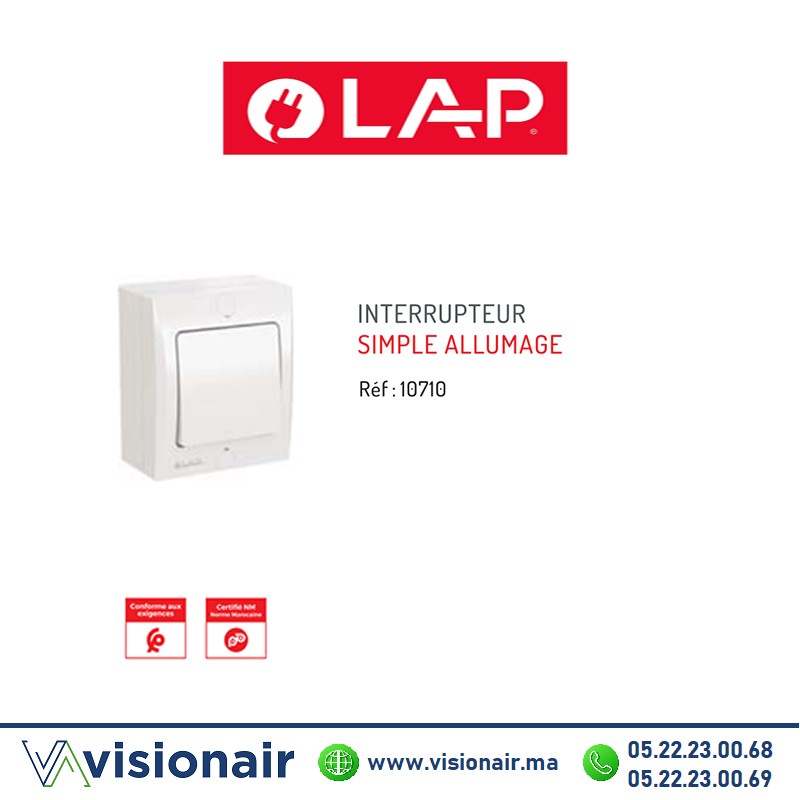 [LAP10710] Interrupteur simple allumage LAP OPTIMO apparent