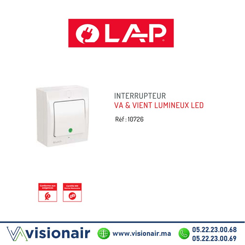 [LAP10726] Interrupteur va & vient  LAP OPTIMO lumineux LED apparent