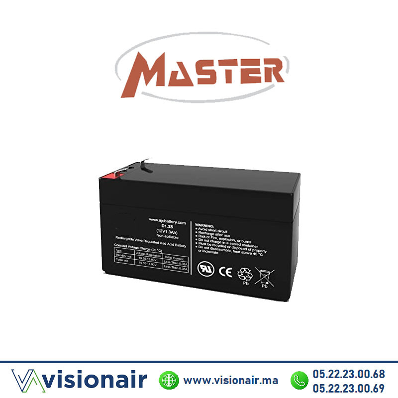 [MAS12V1,3AH] MASTER Batterie 12V 1,3AH étanche VRLA